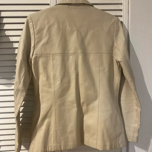 Cream Leather Jacket - Picture 7 of 12